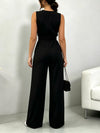 Black belted V-neck wide-leg jumpsuit