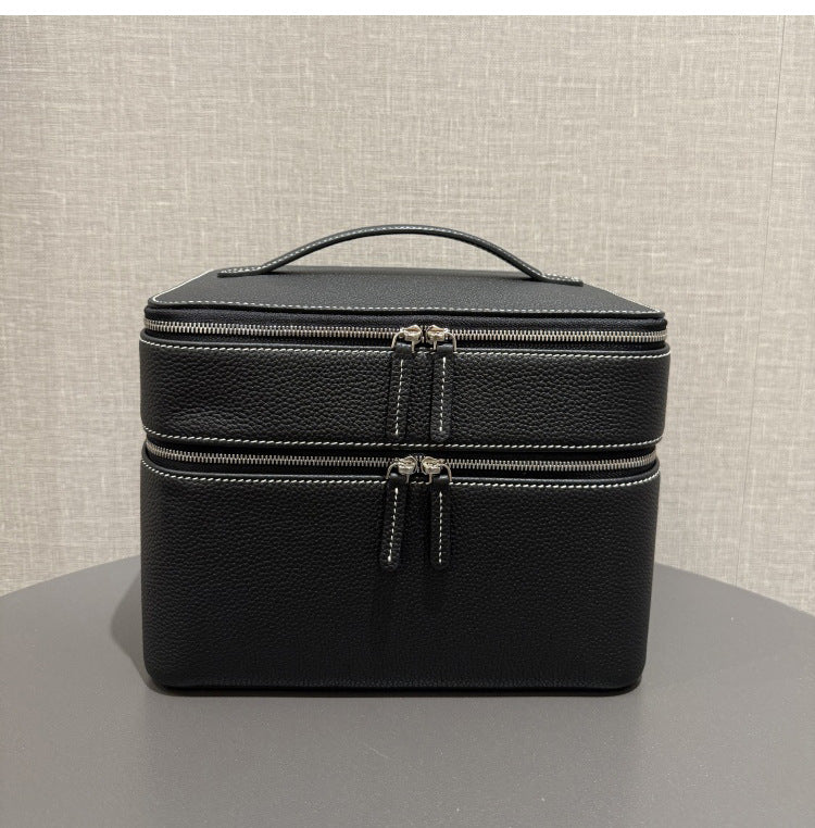 Genuine Leather Travel Jewelry Organizer Tote - Multi-Functional Makeup Storage Bag