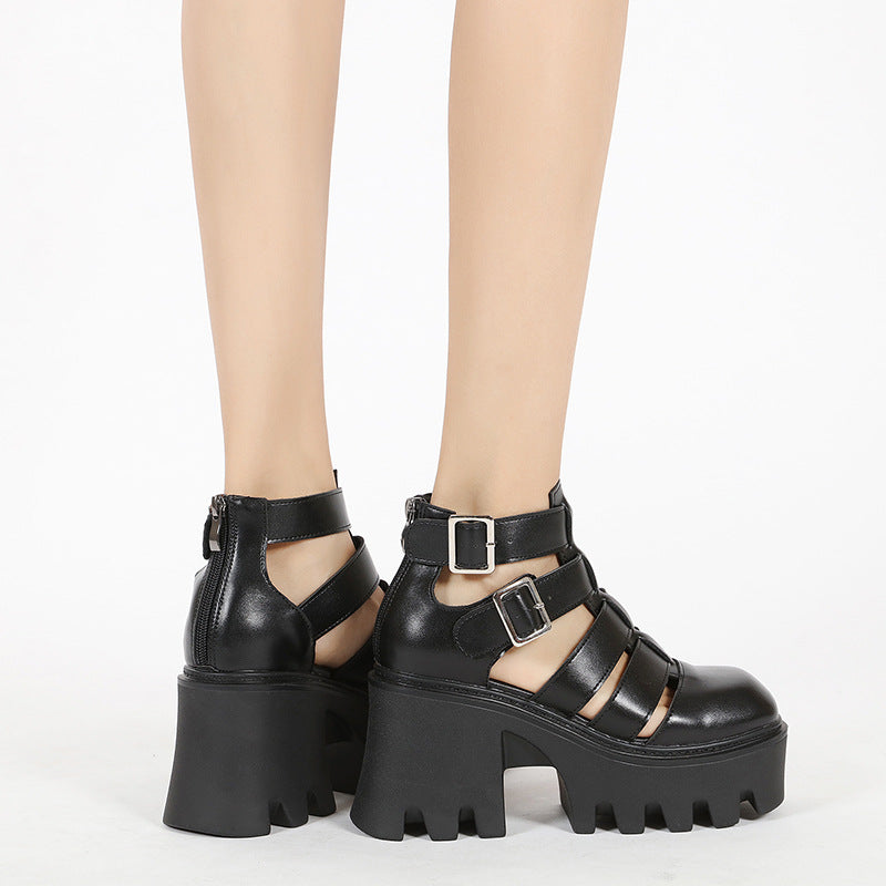 Women's Vintage Roman Sandals | Hollow-Out Woven Square Toe Chunky Platform Heels