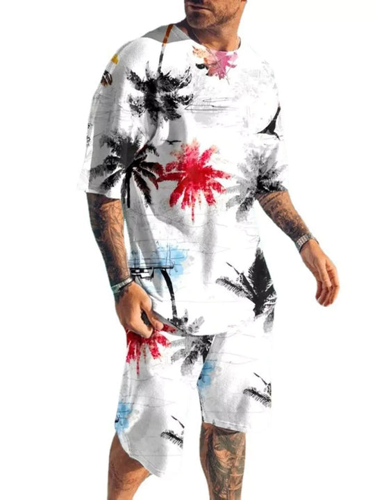 Another view: Men's Full Size Palm Tree Print Top and Shorts Set Plus
