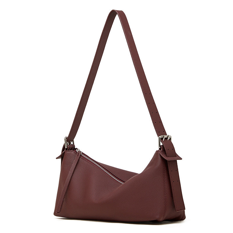 Vegetable-Tanned Genuine Leather Hobo Bag - Belt-Attachable Crossbody Shoulder Bag