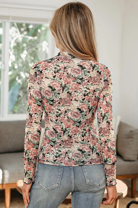 Another view: Retro Floral Ruffle-Trim Square-Neck Tank