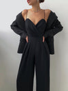 Full-size sweetheart-neck spaghetti-strap wide-leg jumpsuit