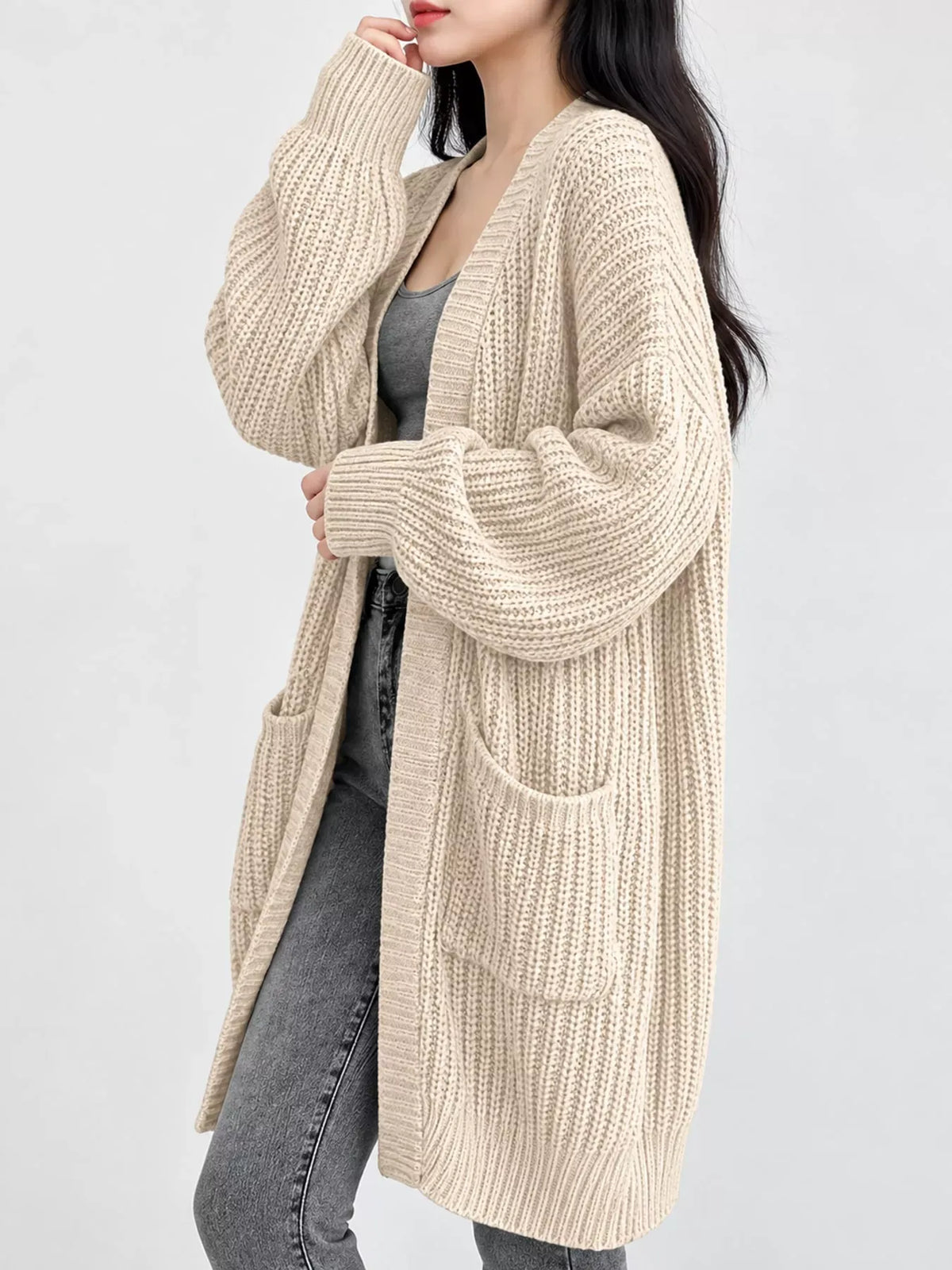 Oversized Openwork Longline Cardigan with Pockets — photo 13