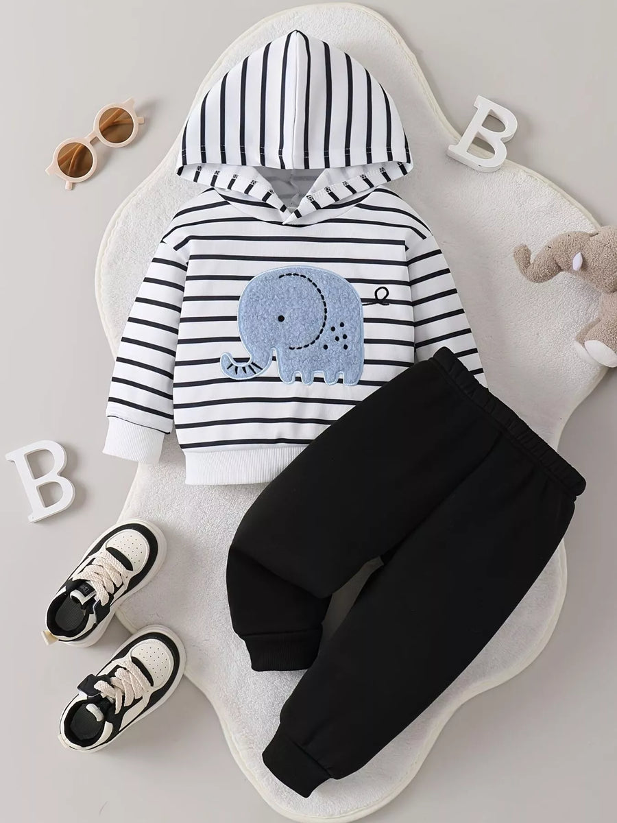 Baby & Toddler Striped Elephant Hoodie & Pants Set – White