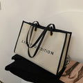 Women's Large Canvas Tote Bag – Stylish PU & Canvas Shoulder Bag with Zipper Pocket