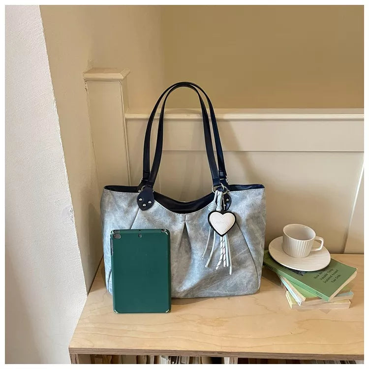Pastel Blue Ruched PU Leather Shoulder Bag