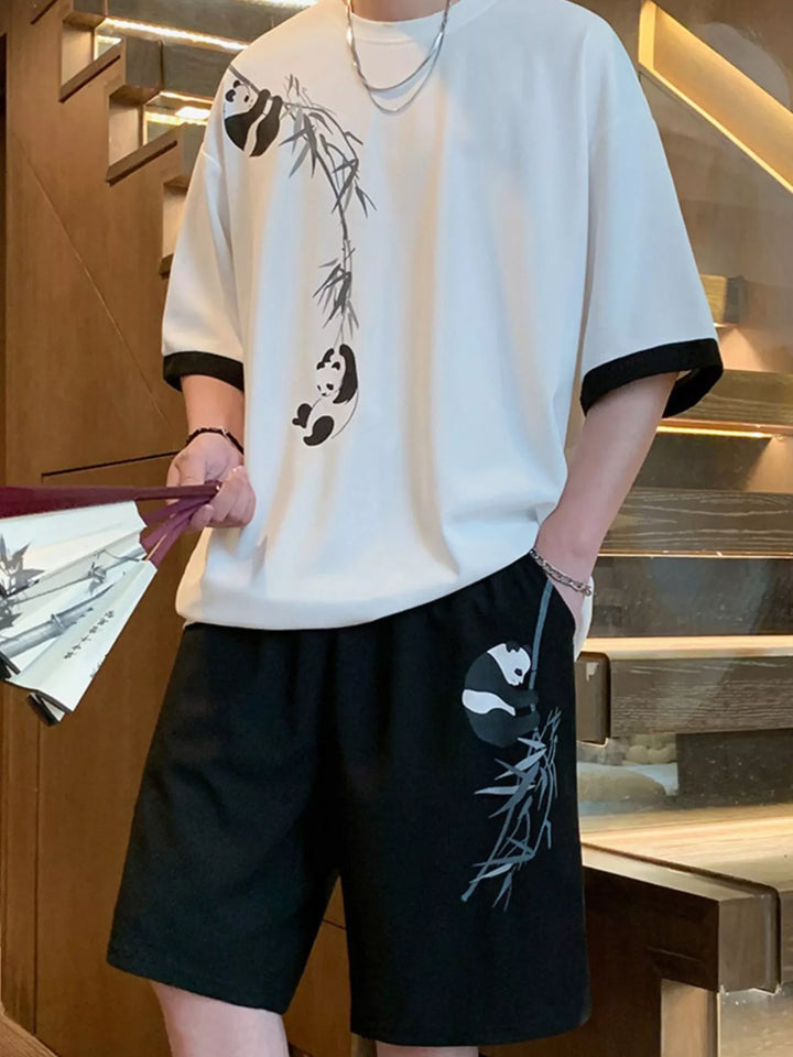 Men's panda and bamboo graphic tee and shorts set