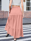 Full-size long ruffled maxi skirt with slit
