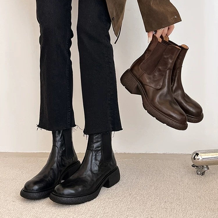 British Style Chunky Heel Ankle Boots
