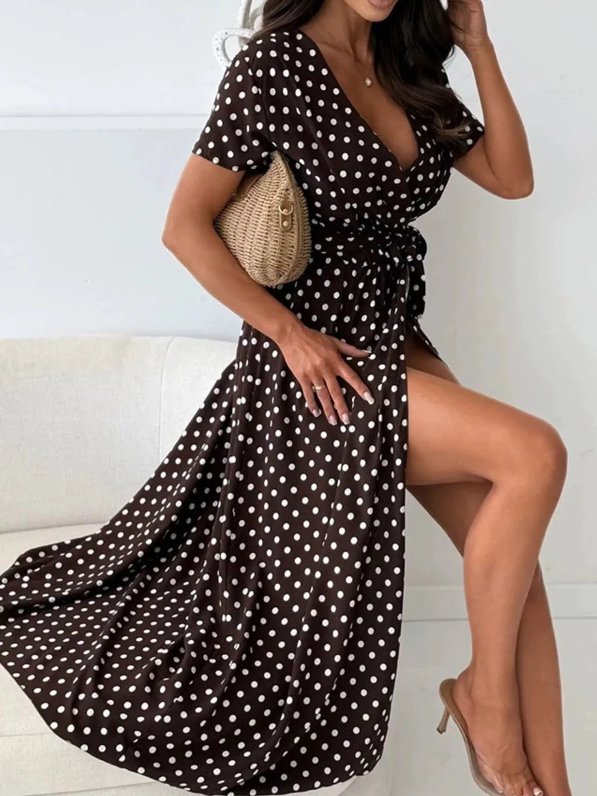 Polka-Dot Surplice Maxi Dress