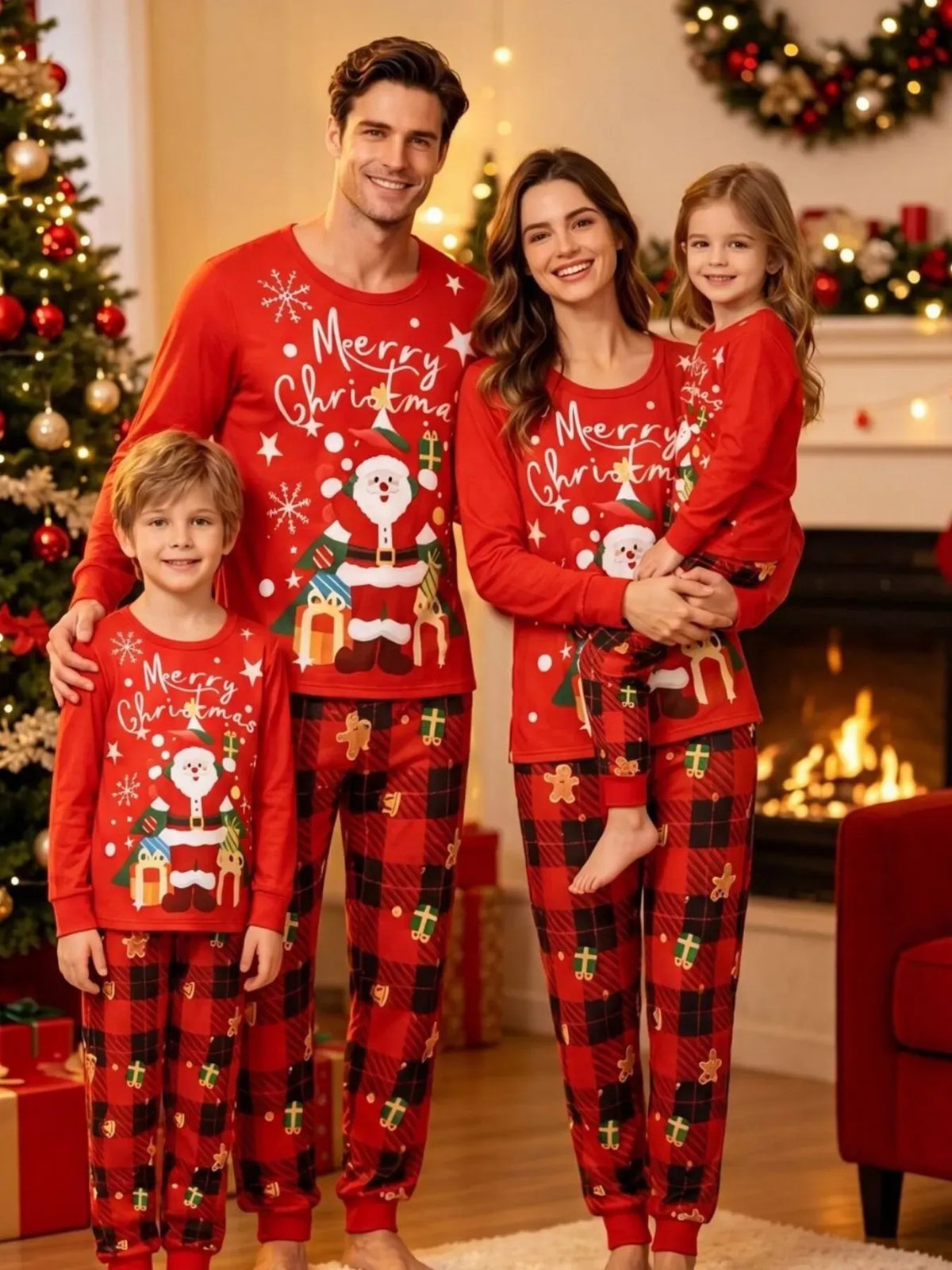 Family Matching Santa & Plaid Christmas Pajama Set — photo 2