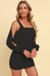Square-neck split-sleeve fitted mini dress