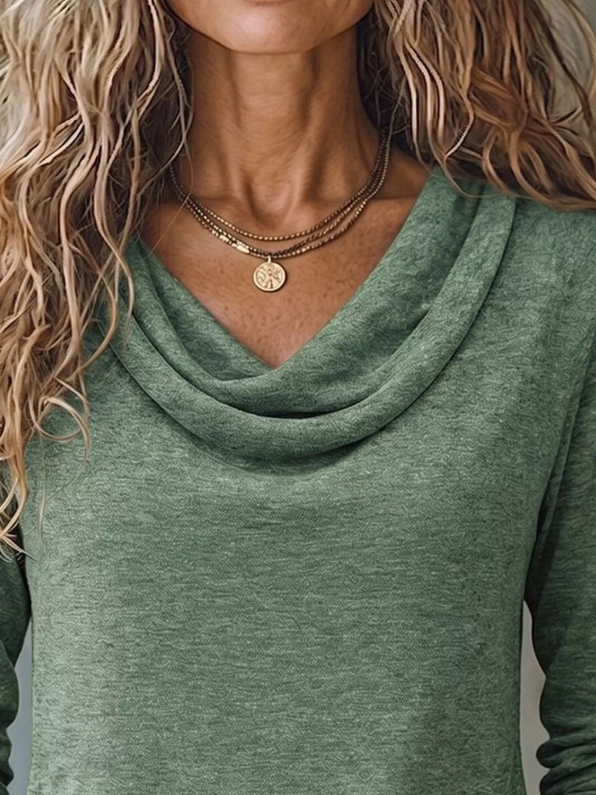 Cowl-Neck Long-Sleeve T-Shirt
