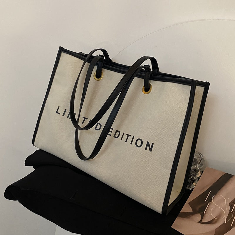 Women's Large Canvas Tote Bag – Stylish PU & Canvas Shoulder Bag with Zipper Pocket