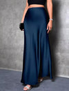 Peacock-blue satin maxi skirt