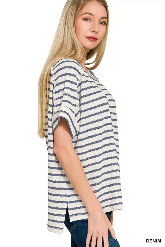 Another view: Striped Short Sleeve High-Low Tee