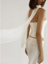 White ruched strapless top and chiffon scarf set