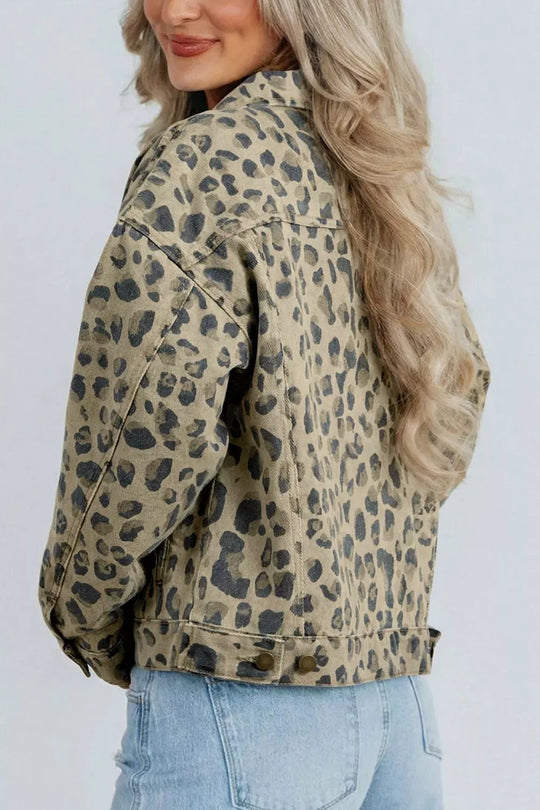 Another view: Leopard Print Seam Detail Button-Down Denim Jacket