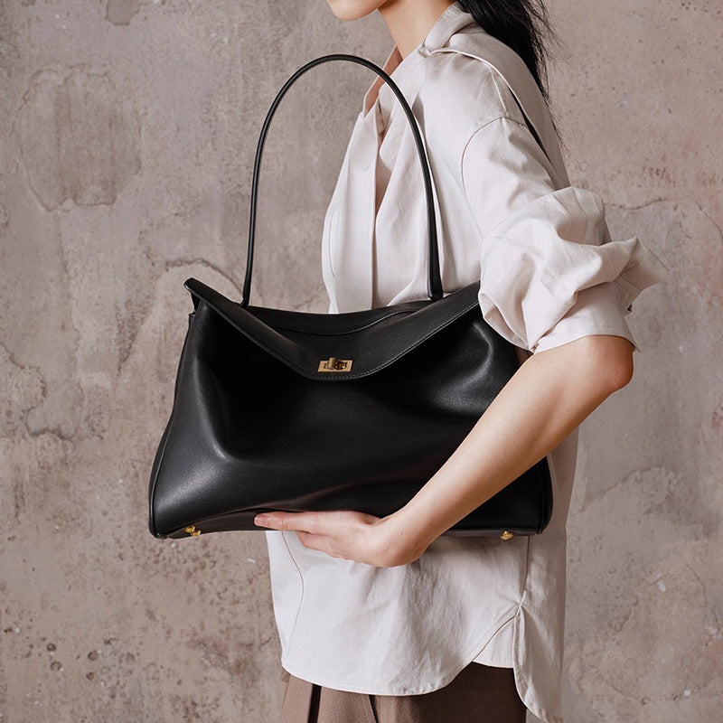 Women's Genuine Leather Tote Bag – Full-Grain Cowhide Structured Handbag