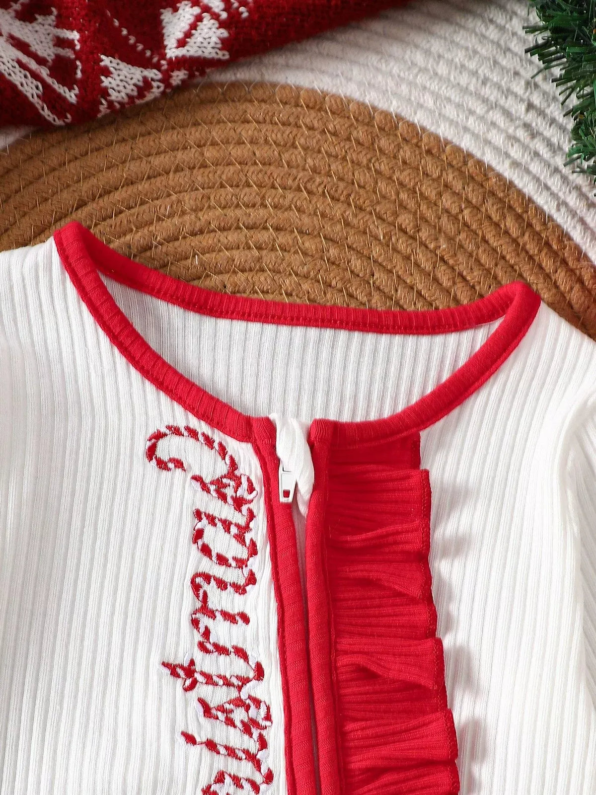 Baby Christmas Ruffle-Trim Ribbed Jumpsuit — photo 3