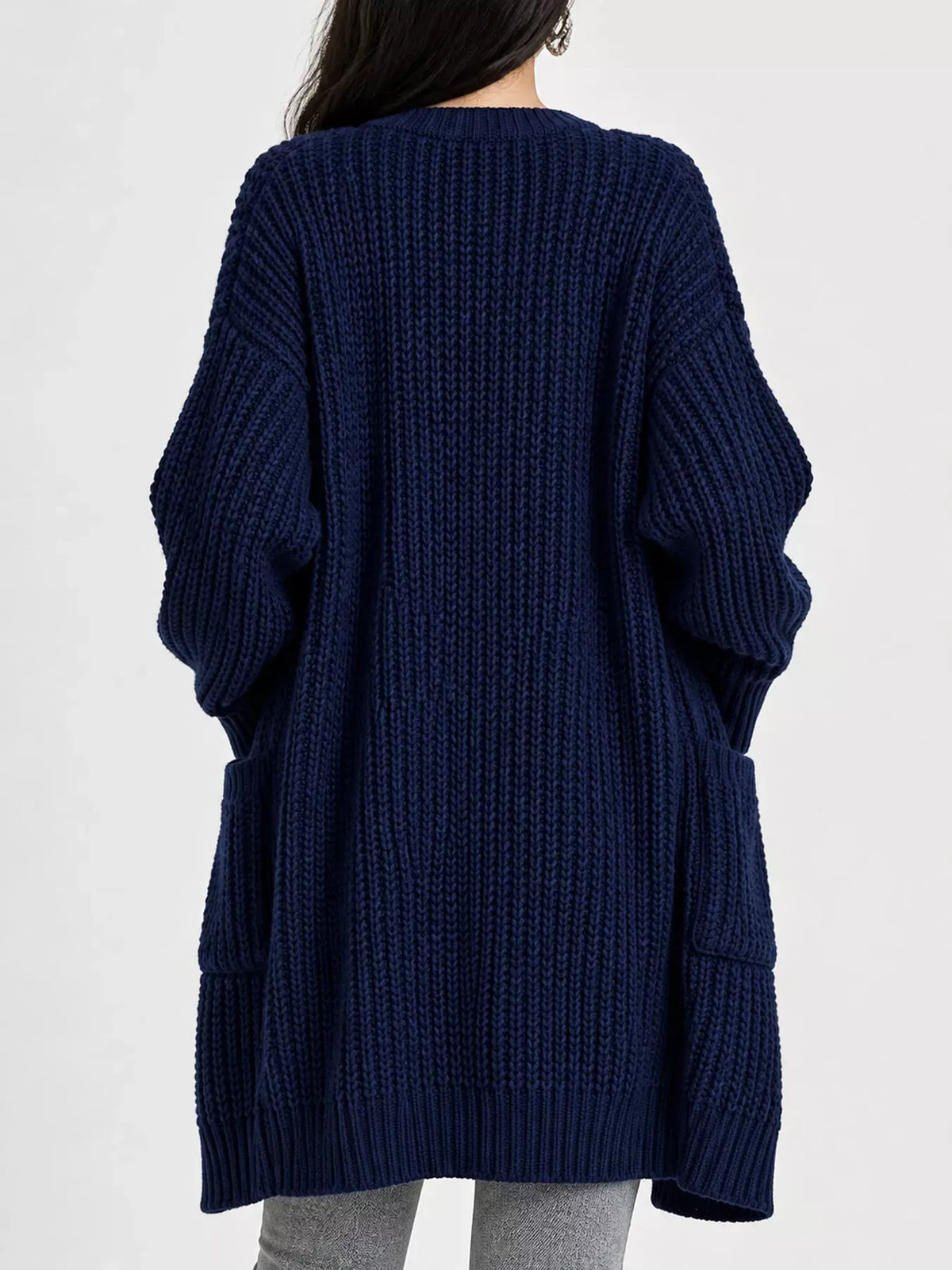 Oversized Openwork Longline Cardigan with Pockets — photo 30