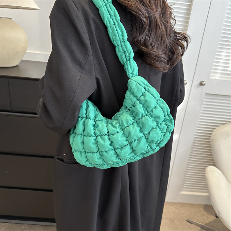 Women's Nylon Crossbody Bag – Dumpling Shape, Multiple Pockets & Adjustable Strap