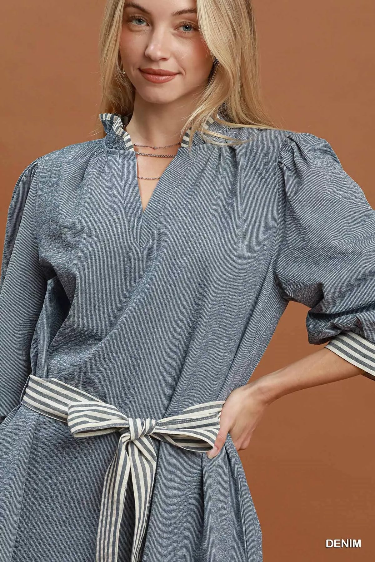 Umgee Textured Tie-Waist Mini Dress