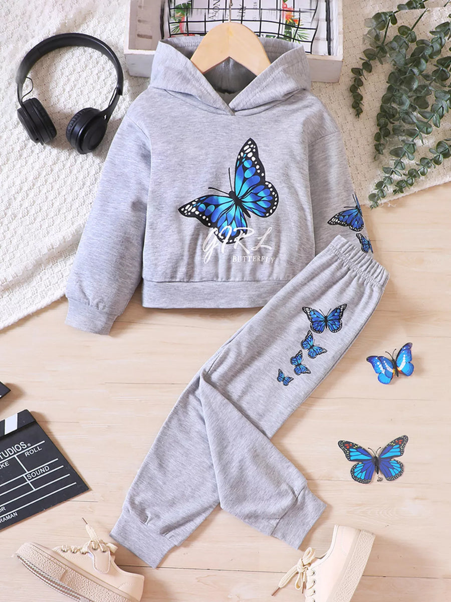 Poppy Lane Butterfly Print Hoodie & Pants Set