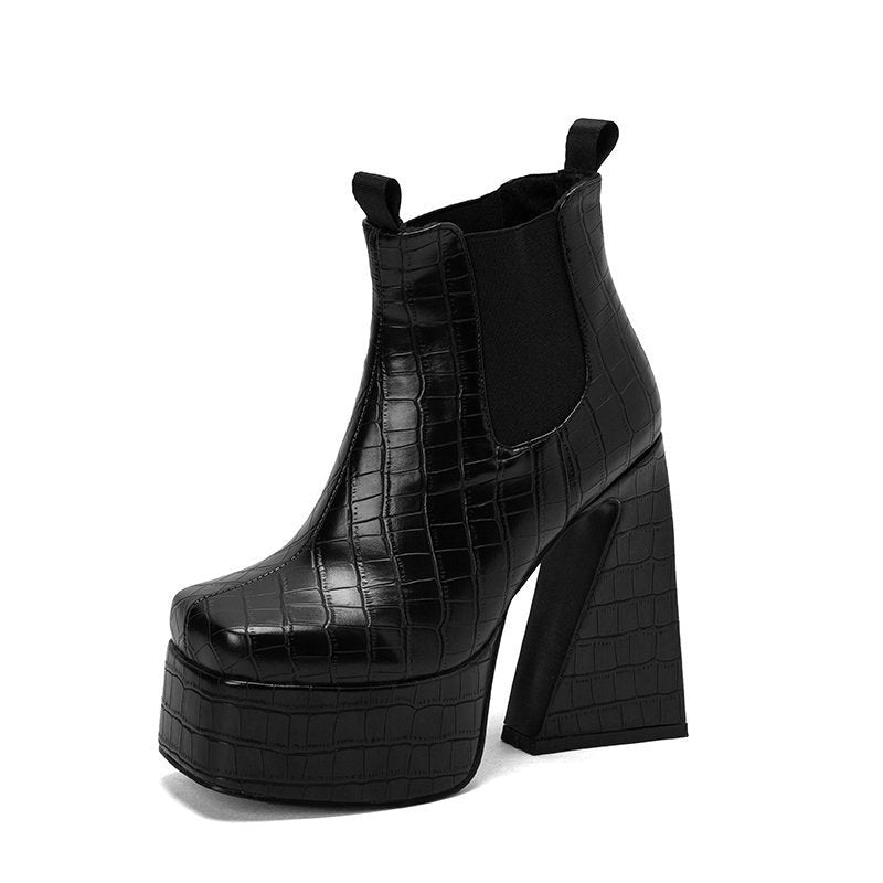 Women's Patent Leather Square Toe Chunky Heel Boots – Black | Sarah Express