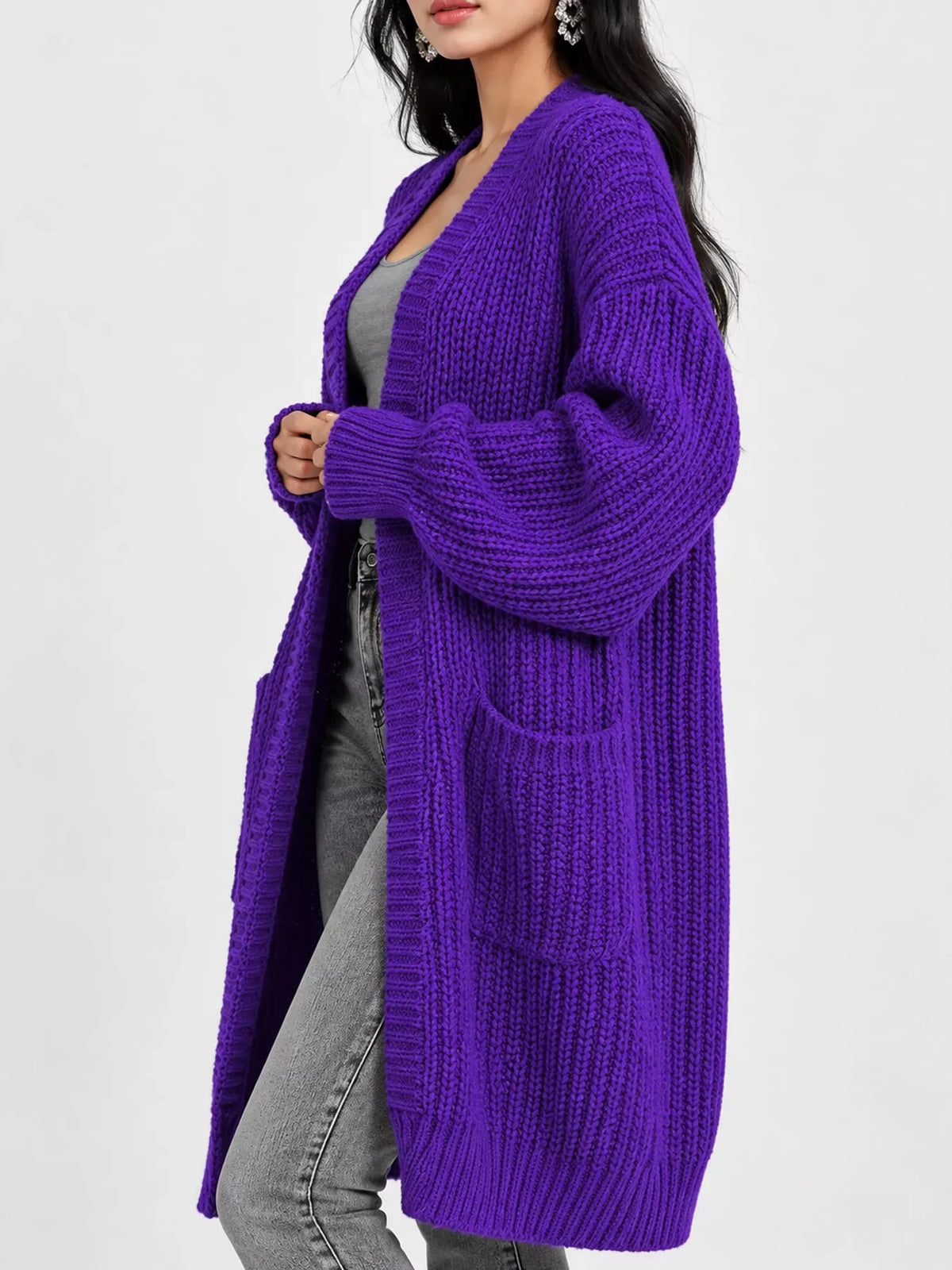 Oversized Openwork Longline Cardigan with Pockets — photo 37