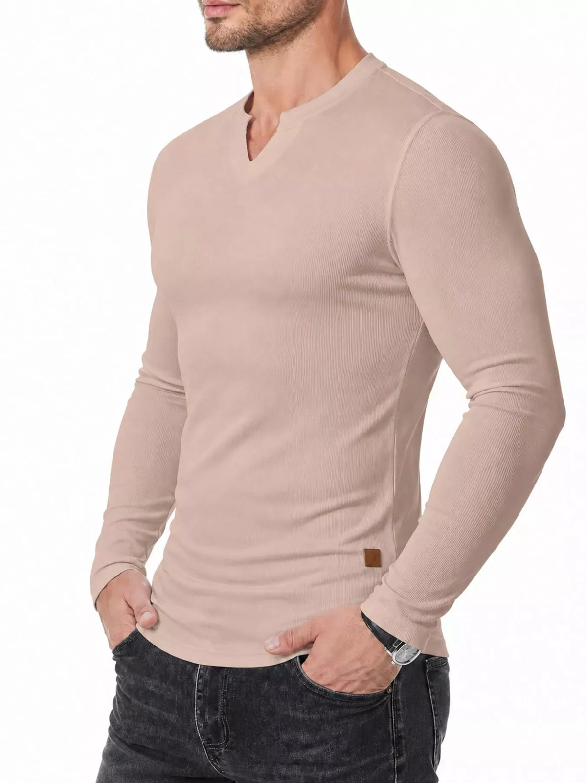 Men's Ribbed Slim-Fit Long-Sleeve Henley — photo 32