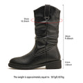 Women's V-Cut Pleated Mid-Calf Boots – Chunky Heel Pointed Toe PU Leather Slip-On