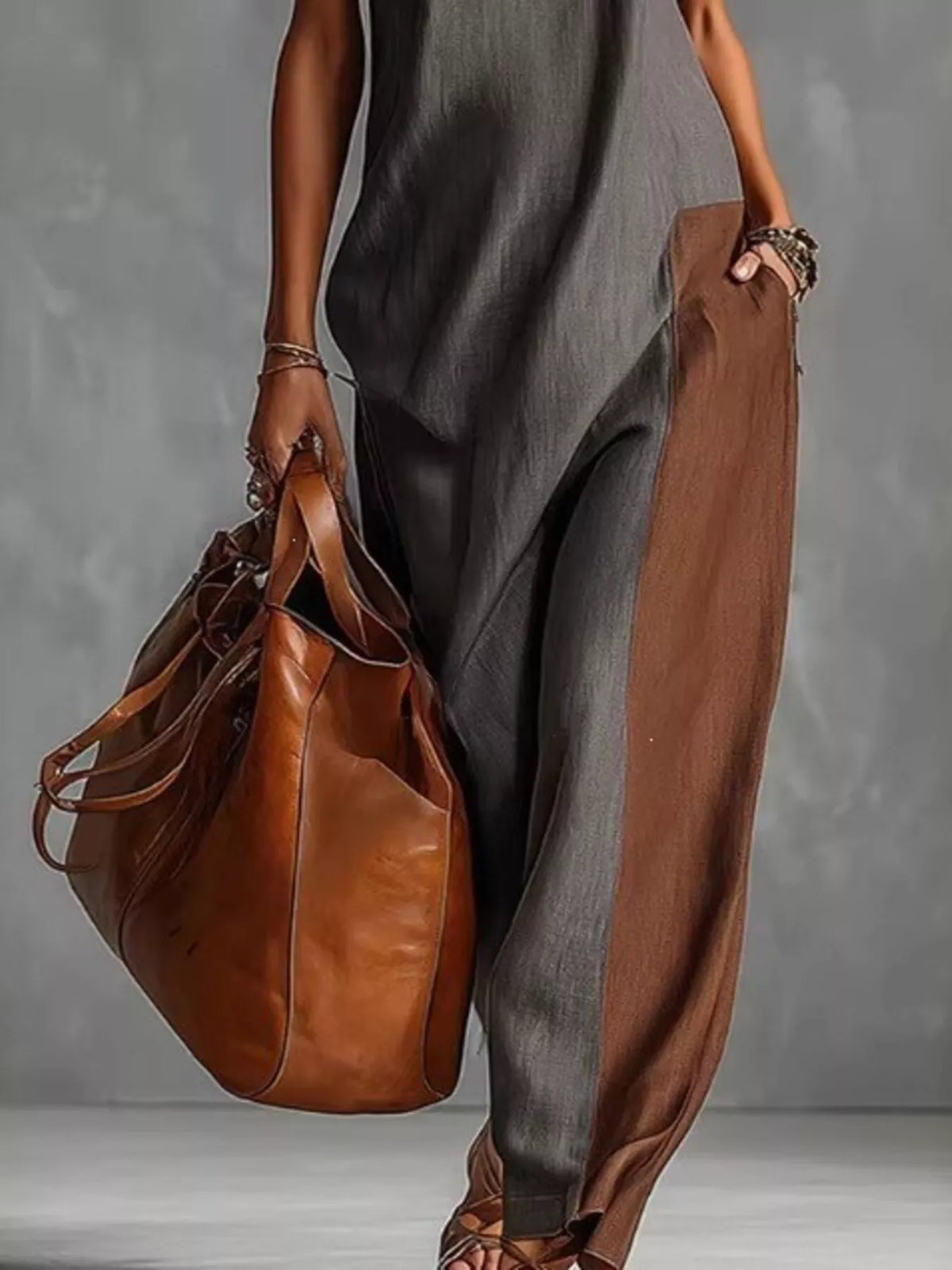 Color-Block Mock-Neck Sleeveless Maxi Dress