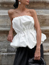 White strapless cotton bubble-hem top for women