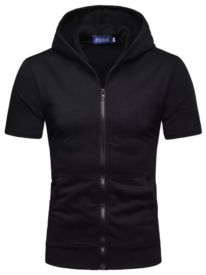 Men's Plus Size Short-Sleeve Zip-Up Hoodie Top