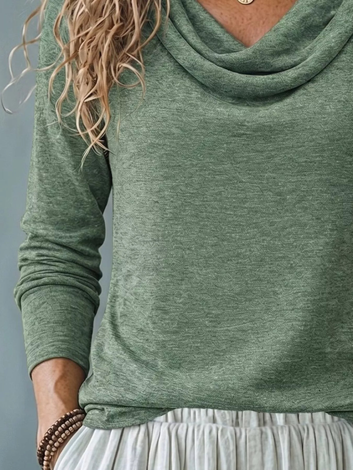 Cowl-Neck Long-Sleeve T-Shirt