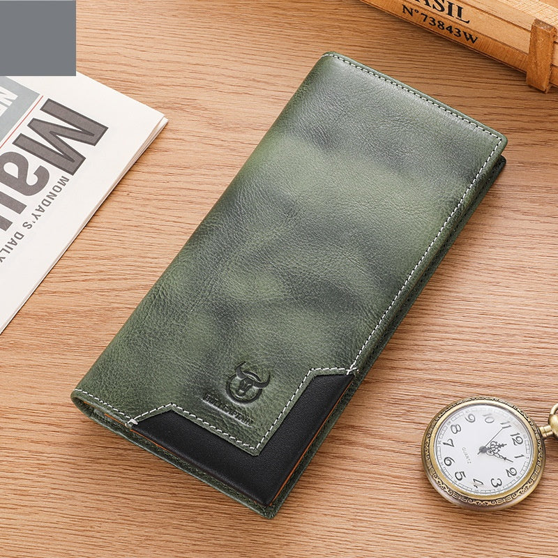 Captain Niu Oil-Waxed Genuine Leather Retro Bifold Wallet – Large Capacity Men's Wallet