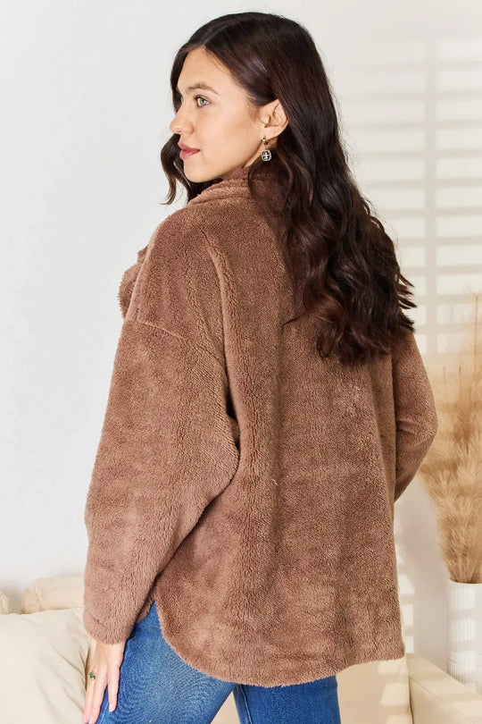 Another view: Double Breasted Fuzzy Coat