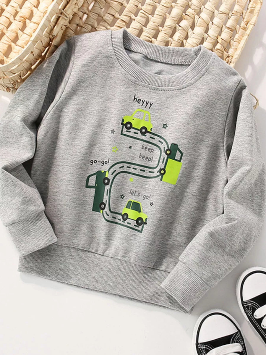 Kids' Car Graphic Cotton Sweatshirt — Gray