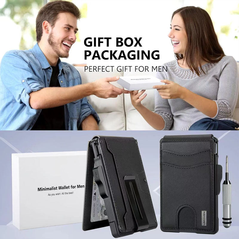 Men's Genuine Leather Card Holder with Metal Details - Slim Wallet