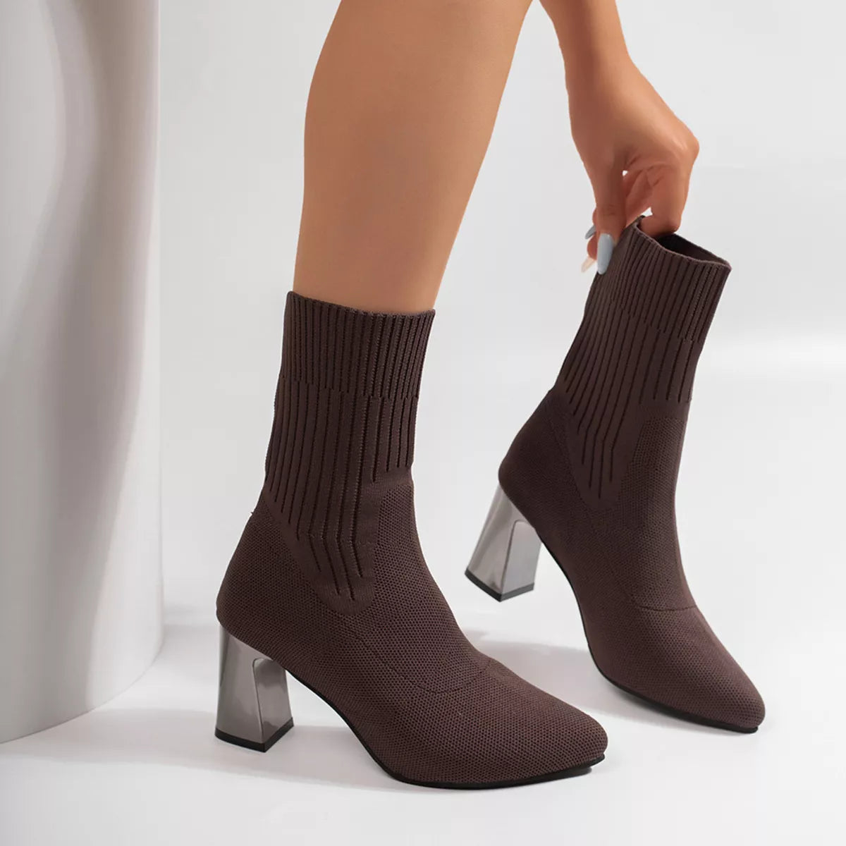 Women's Stretch-Knit Block-Heel Sock Boots