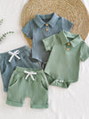 Bluebird Lane Ribbed Knit Polo Bodysuit & Shorts Set — product view 1