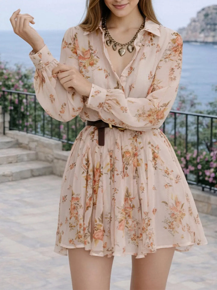 Floral Print Long-Sleeve Shirt Dress Plus