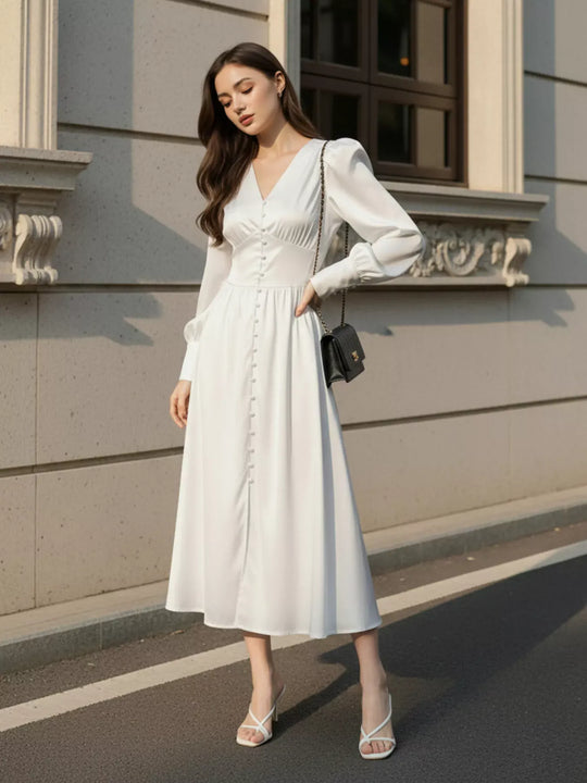 Another view: V-Neck Lantern Sleeve Midi Dress