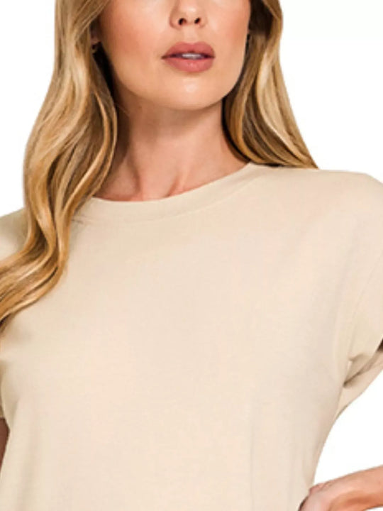 Another view: Round Neck Side Slit Midi Dress — SAND BEIGE