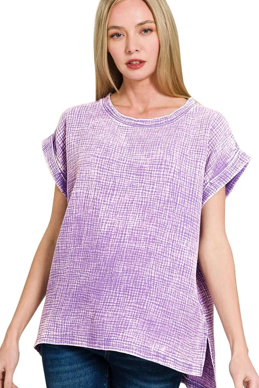 Woven Double Gauze Acid Washed Short Sleeve Top