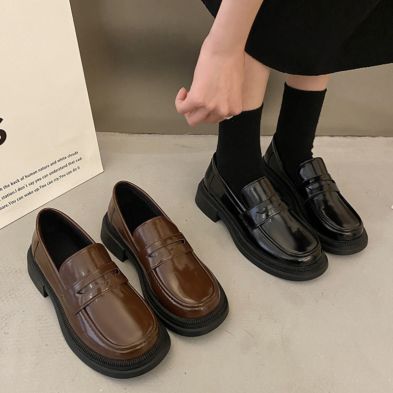 Women's Vintage Preppy Leather Casual Shoes - Round Toe Platform Shoes