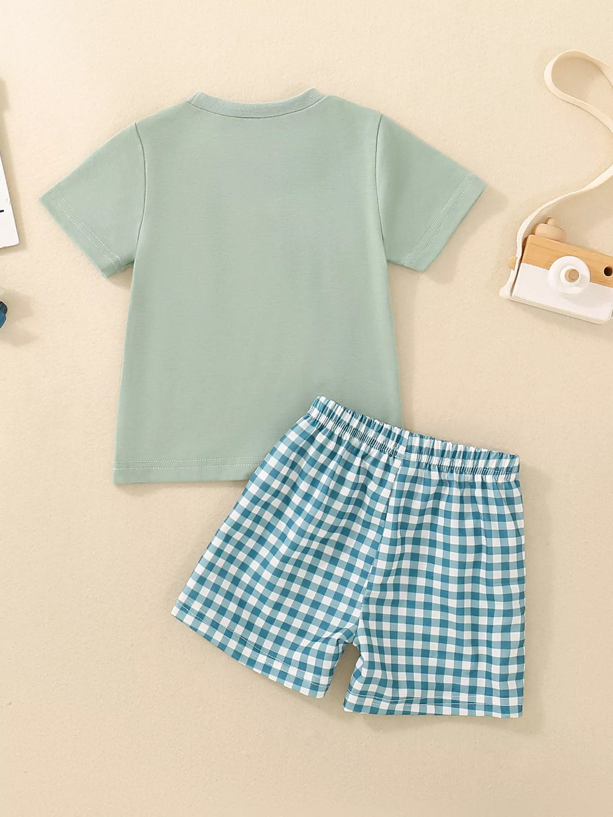 Duck-Embroidered Tee & Gingham Shorts Set
