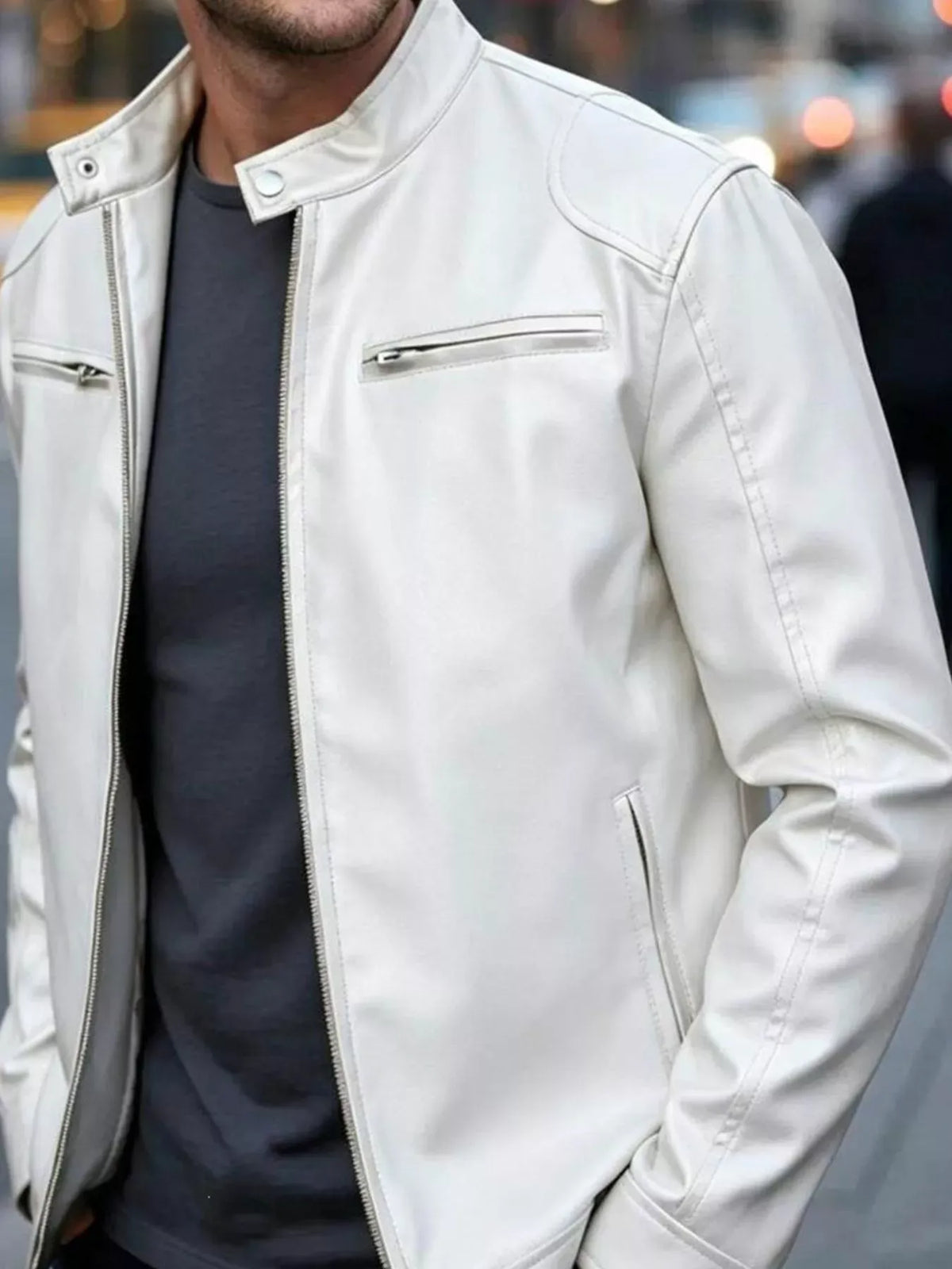 Men's Faux Leather Zip-Pocket Bomber — photo 9